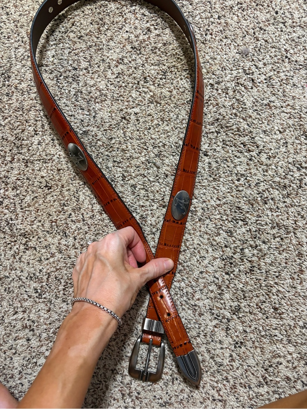 Men's Brown Leather Belt with Alabama Roll Tide size 42 Zep-Pro